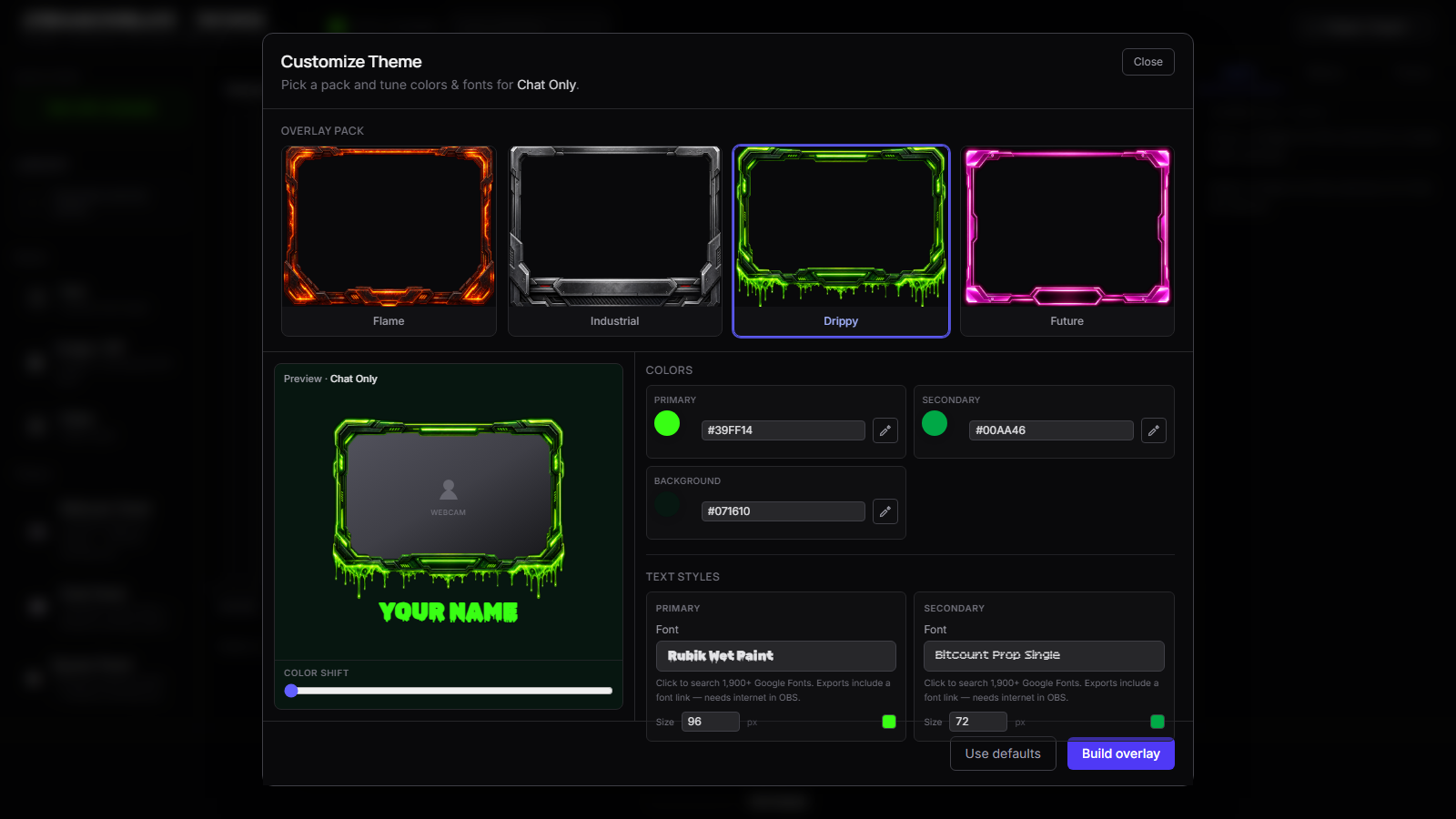 OBS overlay builder — customize layouts and own your Browser Source